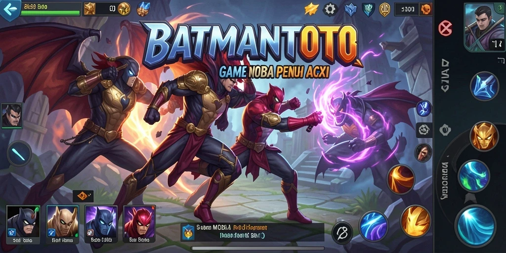 Gameplay BATMANTOTO menampilkan pertempuran seru di arena MOBA.