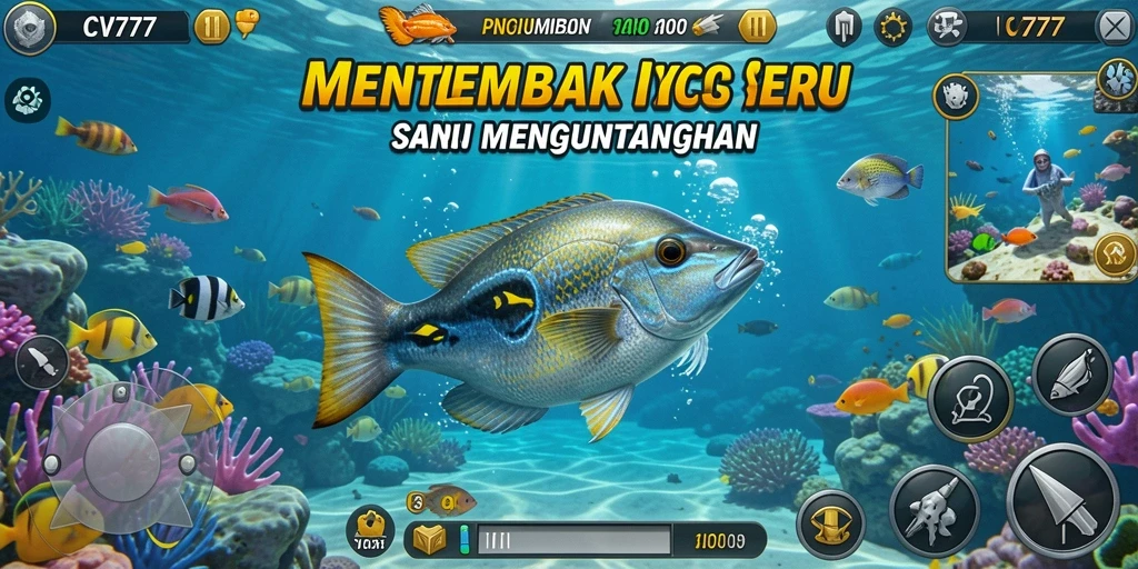 Tangkapan layar gameplay CV777 menampilkan aksi menembak ikan yang mendebarkan.