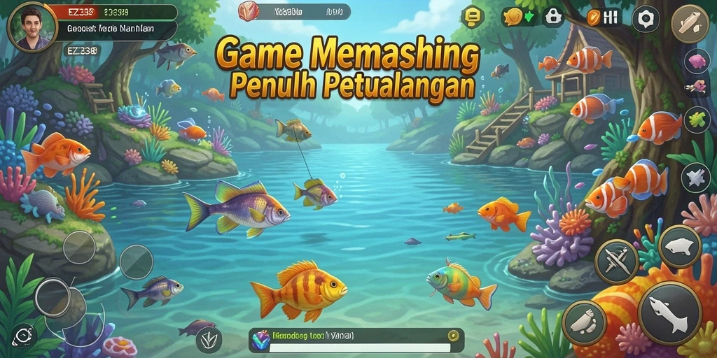 Screenshot gameplay EZ338 menampilkan pengalaman memancing yang seru.