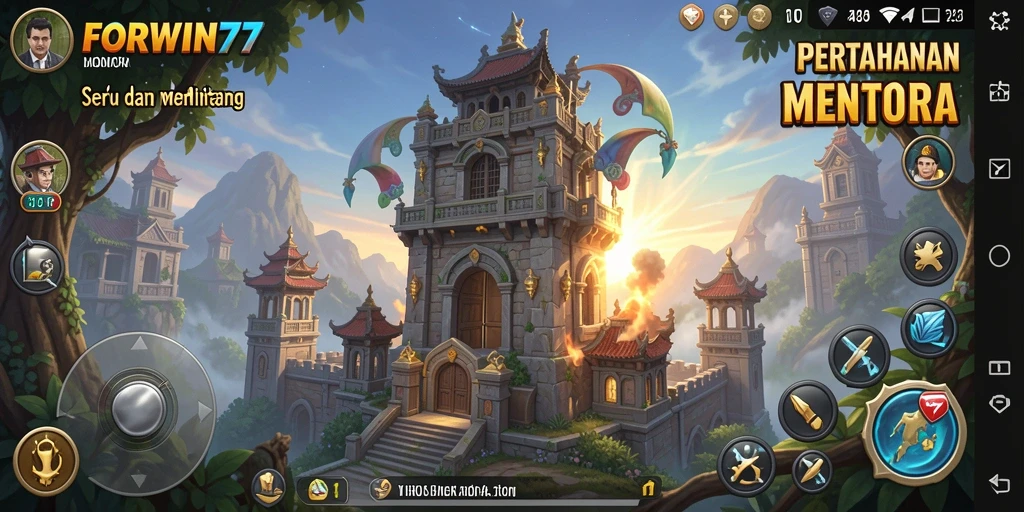 Tampilan menakjubkan dari gameplay FORWIN77 Tower Defense.