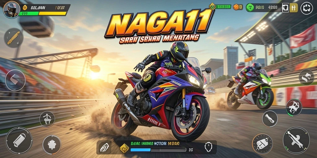 Gameplay seru dan mendebarkan di NAGA11 saat balapan motor.