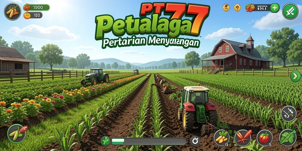 Tangkapan layar utama PT777 menampilkan keseruan gameplay pertanian yang interaktif.