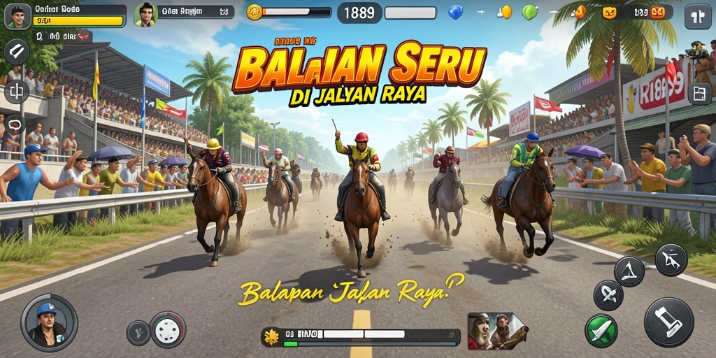 Tangkapan layar menunjukkan aksi balapan seru RI889 dengan mobil yang melaju cepat.