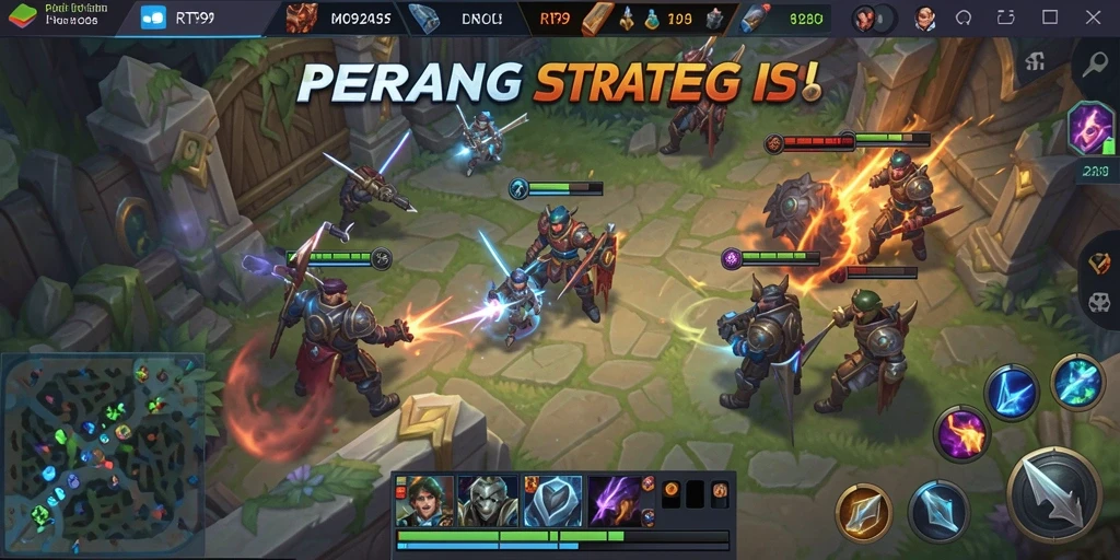 Tampilan gameplay menarik dalam RTS99 dengan aksi MOBA yang seru.